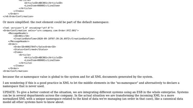 Is it a good practice to have XML document with no-namespace elements in the middle смотреть онлайн