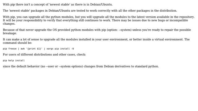 Ubuntu: How to correctly upgrade all python modules to newest stable versions with pip or pip3? смотреть онлайн