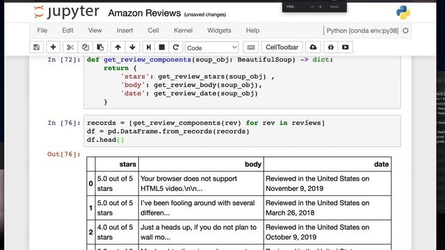 Scraping Amazon Review Using Python #3 - Getting the data into a Pandas Dataframe смотреть онлайн