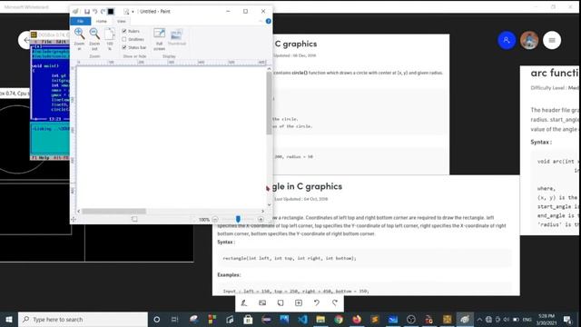 Divide your screen into four region, draw circle, rectangle, ellipse and half ellipse in each regio смотреть онлайн