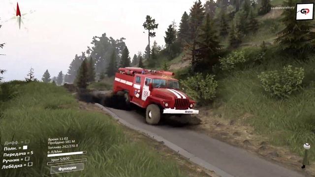 Урал-43202 АЦ-40 (пожарка) проверка на проходимость. Spintires (карта Холм) смотреть онлайн