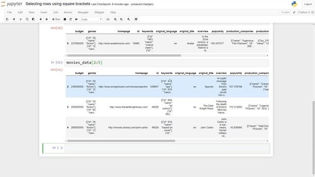 Pandas : Selecting rows using square brackets смотреть онлайн