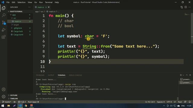 #04. Продолжаем работу с переменными. Rust #4. Работа с типами данных char и bool. Уроки Rust смотреть онлайн