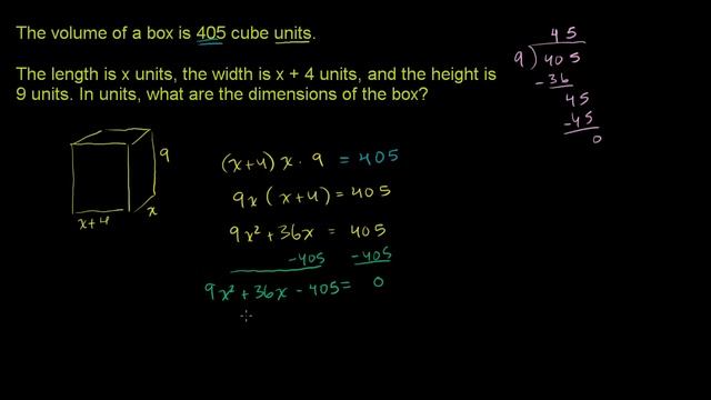 Dimensions from volume of box | Quadratic equations | Algebra I | Khan Academy смотреть онлайн