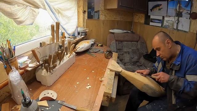 Семга ,лосось, эксклюзивный подарок рыбаку. Ручная работа. Резьба по дереву. смотреть онлайн