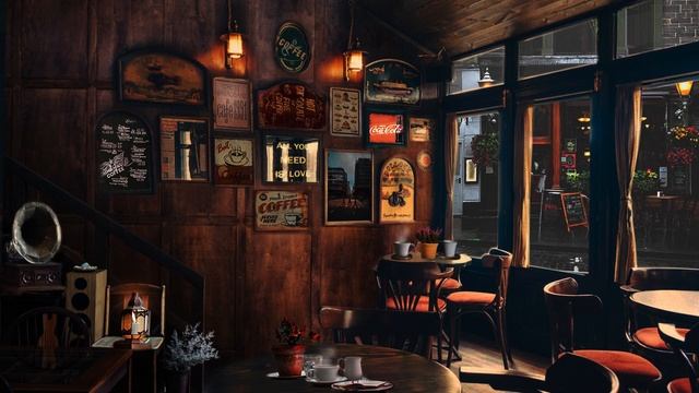 Rainy Coffee Shop Ambience | Smooth Acoustic Music For Relaxation, Study And Sleeping