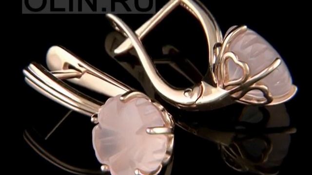 Сережки золотые с кварцем "Розовый цветок" смотреть онлайн