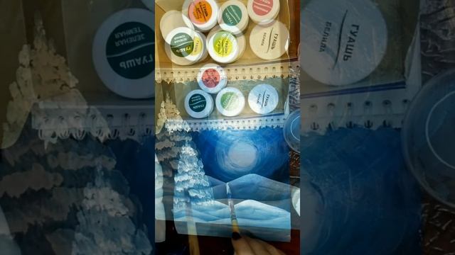 Белые медведи, снегопад, ёлка гуашью. Лёгкий способ рисования гуашью. Рисунок медведей. ????? смотреть онлайн