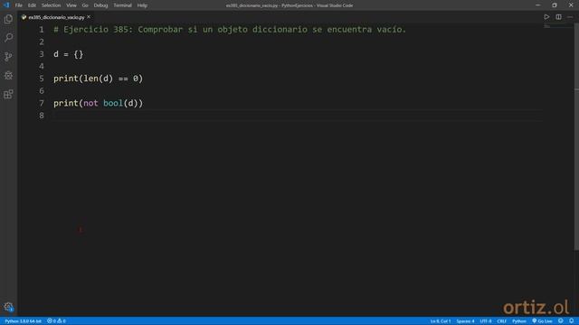 Python - Ejercicio 385: Comprobar si un Objeto Diccionario se Encuentra Vacío смотреть онлайн