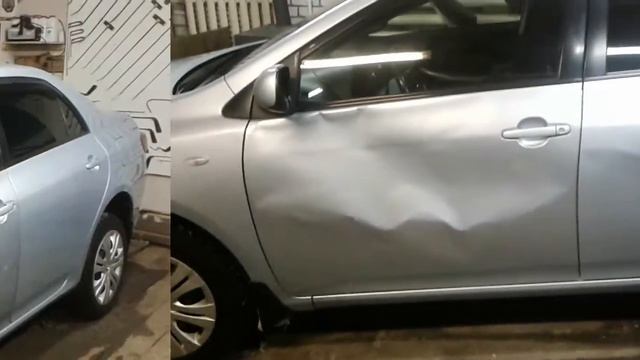 удаление вмятин на двери Toyota Corolla под покраску смотреть онлайн