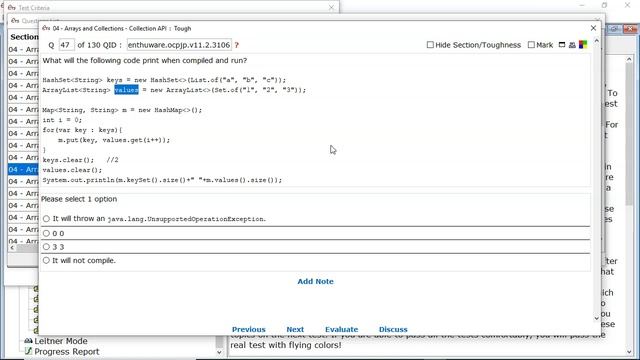 Creating a Map using the contents of a HashSet to an ArrayList. (enthuware.ocpjp.v11.2.3106) смотреть онлайн