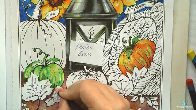 #Coloring in 'Autumn Scenes' with #Inktense. Lamp and pumpkins. Part 2 / Раскраска-антистресс смотреть онлайн
