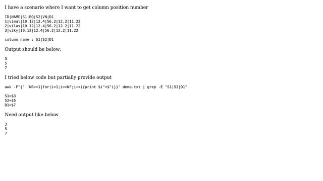 Unix & Linux: How do get column position for multiple column names? смотреть онлайн