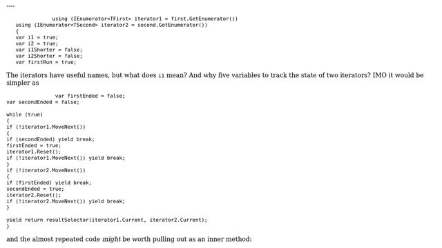 Code Review: Custom implementation of the linq Zip operator for different length lists смотреть онлайн
