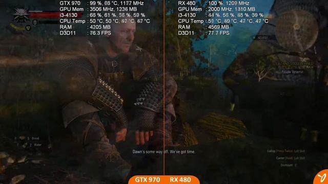 Witcher 3 - RX 480 8GB vs GTX 970 w/ Intel Core i3-4130 смотреть онлайн
