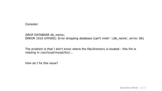 MySQL : Drop database return "Error dropping database errno: 66" in MySQL смотреть онлайн