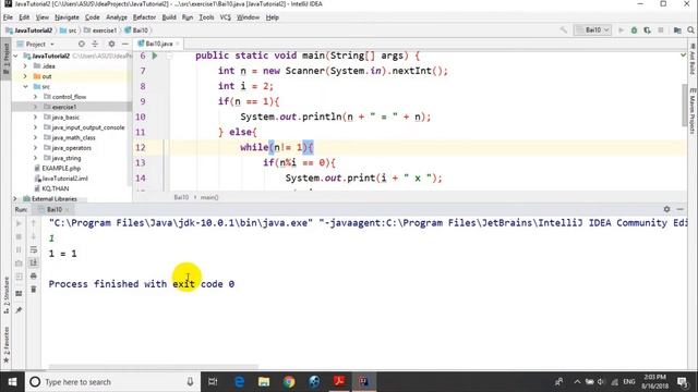Bài tập Java: Bài 1.10: Phân tích thành thừa số nguyên tố смотреть онлайн