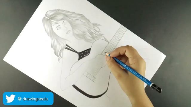 How to drow beautifull girl || make girl skatch || drawing girl with guitar смотреть онлайн