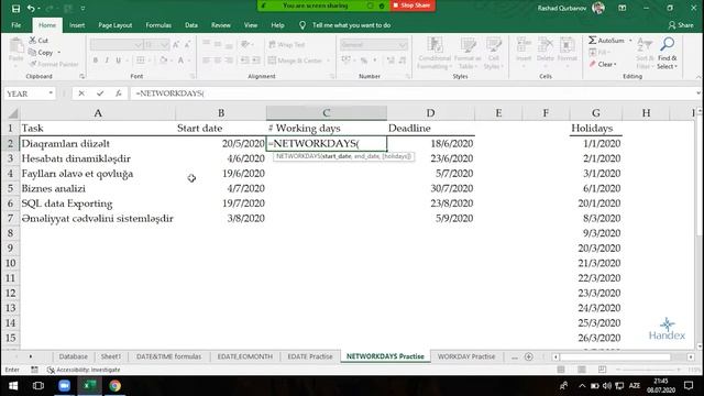 Excel dərsləri - 5.9.Excel NETWORKDAYS funksiyası praktiki tapşırıq | Exceldə Task Manager qurmaq смотреть онлайн