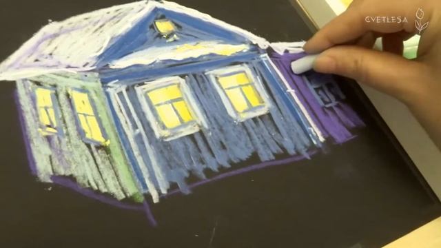 Елка и домик пастелью | Рисование пастелью | Pastel