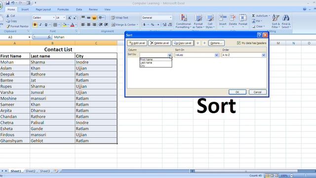 Sort data in excel | Data sorting in Ms Excel | Excel Tutorial смотреть онлайн