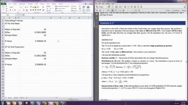 Calculating P-Values Excel