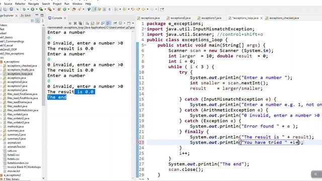 Java exception handling 5, Exercise with loop смотреть онлайн