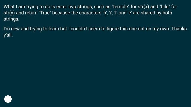 In Python (2.7.3) how do I write a function that answers if any characters in str(x) are in str(y) смотреть онлайн