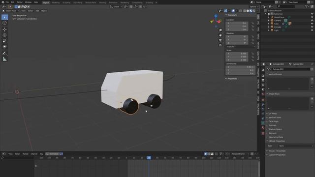 Blender 2.82a Поворот колеса вдоль кривой. смотреть онлайн
