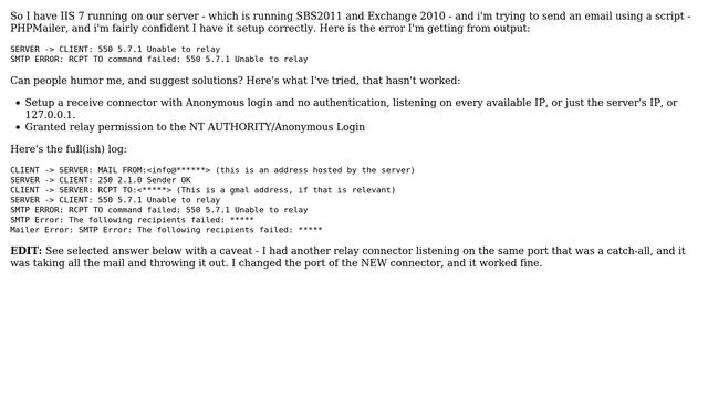 DevOps & SysAdmins: SBS2011 / IIS7 / PHP / Exchange 2010 - Can't send emails via PHP смотреть онлайн