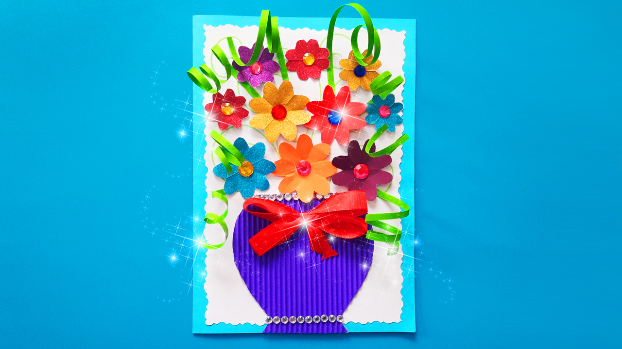 Открытка с цветами в вазе своими руками из цветной бумаги смотреть онлайн