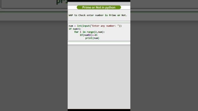 Prime number or not in python using for loop (programing @PythonCodeWthMangesh ) python program #sh смотреть онлайн
