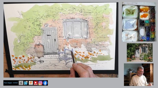 An Ink and Wash/Urban Sketch of an Old Door - Old Window - Old Chair & an Old Urn. смотреть онлайн