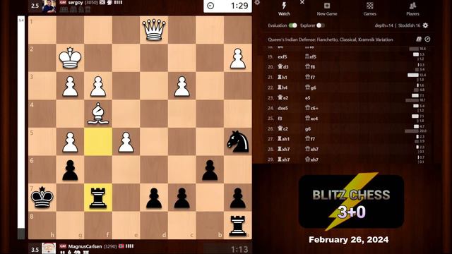 Magnus Carlsen vs GM Sergey Drygalov | Blitz Chess 3+0 | ChessCom | February 26, 2024 смотреть онлайн