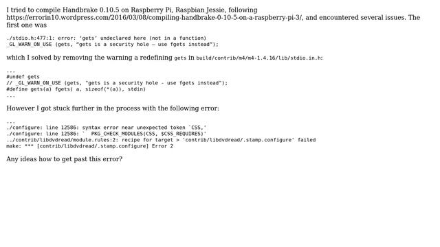 Unix & Linux: Problems compiling Handbrake: syntax error near unexpected token `CSS,' смотреть онлайн