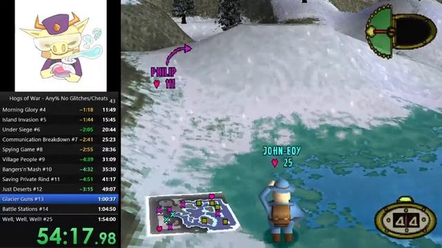 Hogs of War - Any% No Major Glitches Speedrun - 1:47,52.890 (PB, retimed) смотреть онлайн