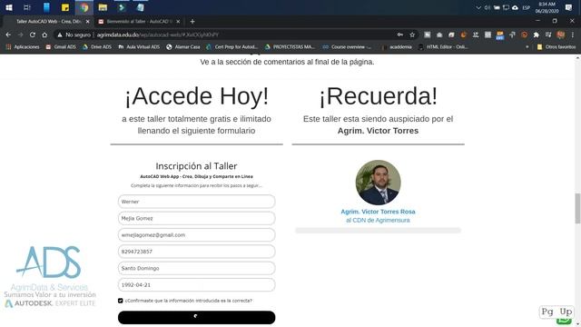 V0 Como Inscibirse en el taller Gratuito de AutoCAD Web by AgrimData смотреть онлайн