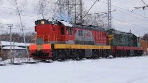 Сплотка тепловозов ЧМЭ3-3000 и ЧМЭ3-1948 отправляется со станции Купавна.