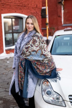 Платок шелковый (крепдешин, бахрома) "Восточные сладости", вид 14