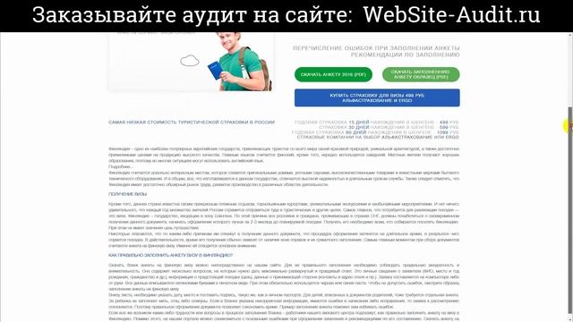 SEO-аудит сайта. Анкета на финскую визу. Проверка сайта на ошибки с рекомендациями.