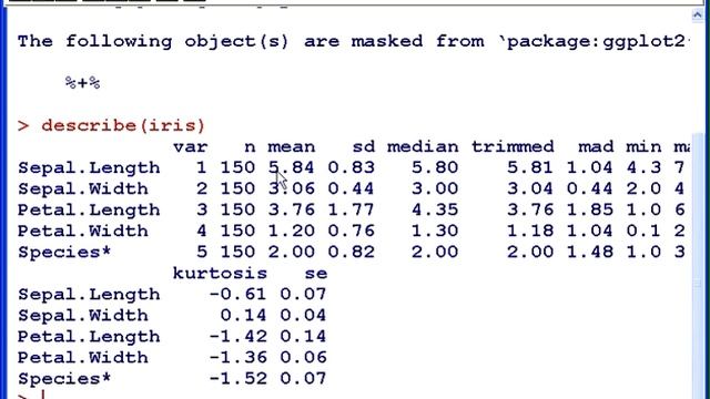 R Tutorial : The "describe" function (psych package) смотреть онлайн
