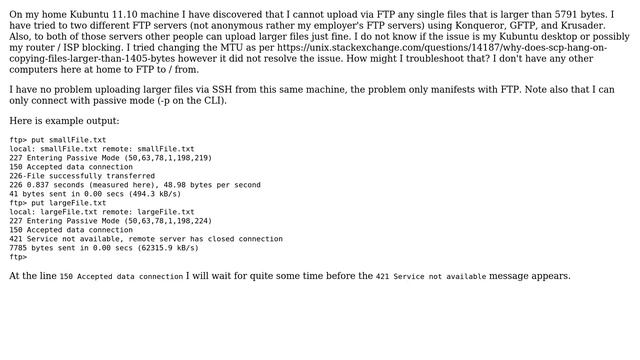 Unix & Linux: Cannot FTP more than 5791 bytes смотреть онлайн