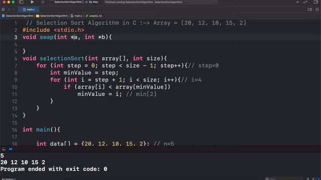 Selection Sort Algorithm in C смотреть онлайн