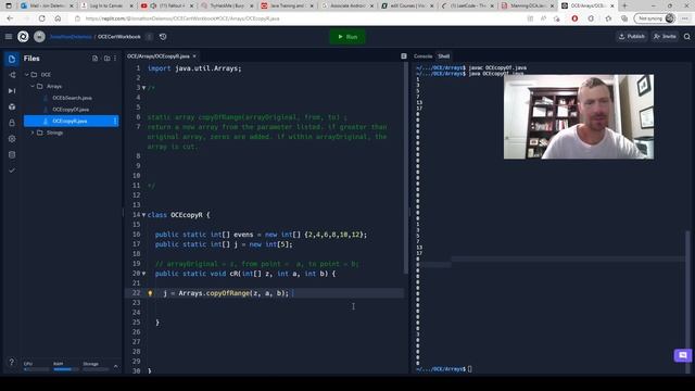 OCE Java I - static array copyOfRange(arrayOriginal, from, to) смотреть онлайн