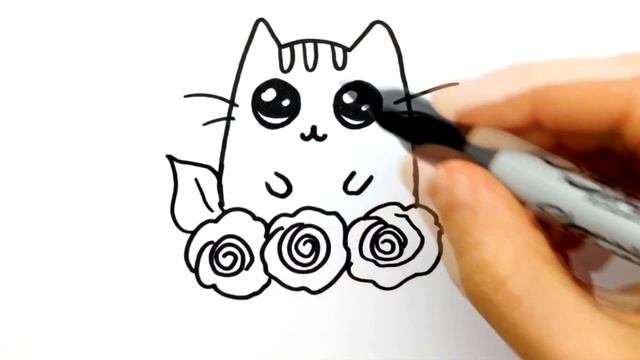 Как нарисовать Котика с Цветами МАМЕ на 8 Марта. Что нарисовать на открытке для мамы на 8 Марта. смотреть онлайн