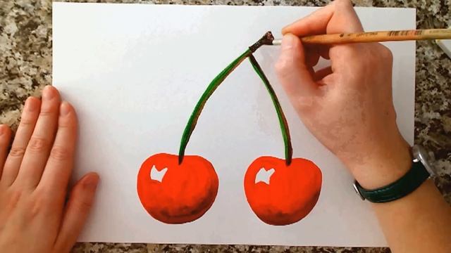 Как нарисовать вишенки - уроки рисования акварелью для малышей от Варвары Зуевой смотреть онлайн