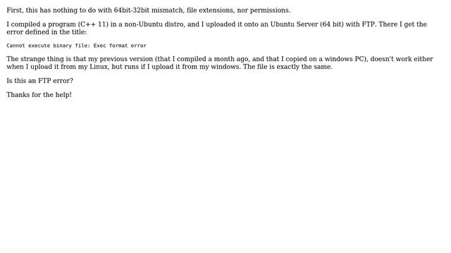 Ubuntu: Can't execute compiled program: Exec format error смотреть онлайн