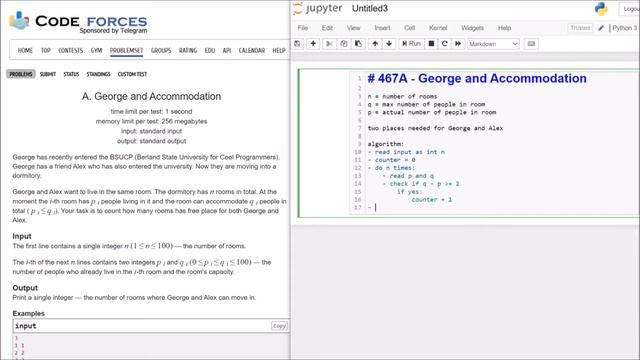 Solving problems on codeforces.com with Python - "467A - George and Accomodation" смотреть онлайн