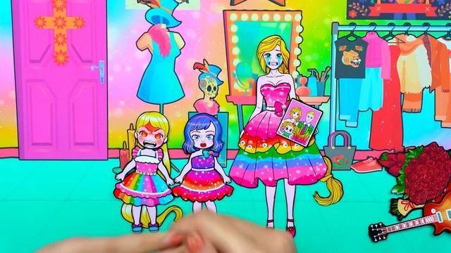 Paper Dolls Dress Up - Malignant StepMother Elsa Ice Vs Father Regrets Dress - Barbie Story & Craft