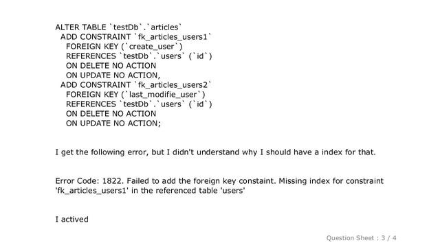 MySQL : Error Code: 1822. Failed to add the foreign key constaint. Missing index for constraint смотреть онлайн